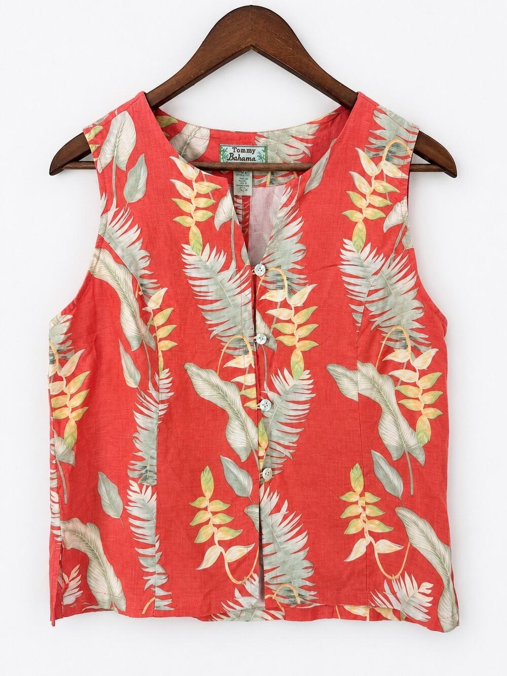 Vintage Tommy Bahama 100% Silk Tropical Button Front Tank Blouse Large